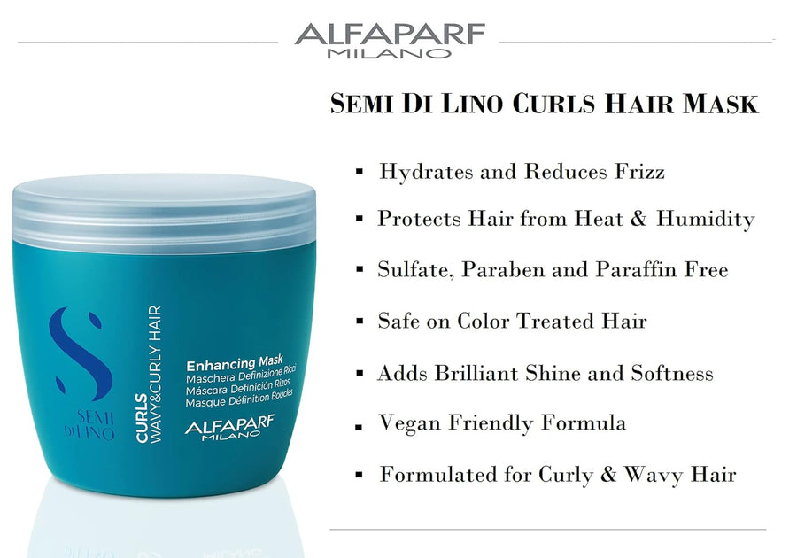 Alfaparf Milano Semi Di Lino Curls Enhancing Mask for Wavy and Curly Hair - Hydrates and Nourishes - Reduces Frizz - Protects Against Humidity - Vegan-Friendly Formula