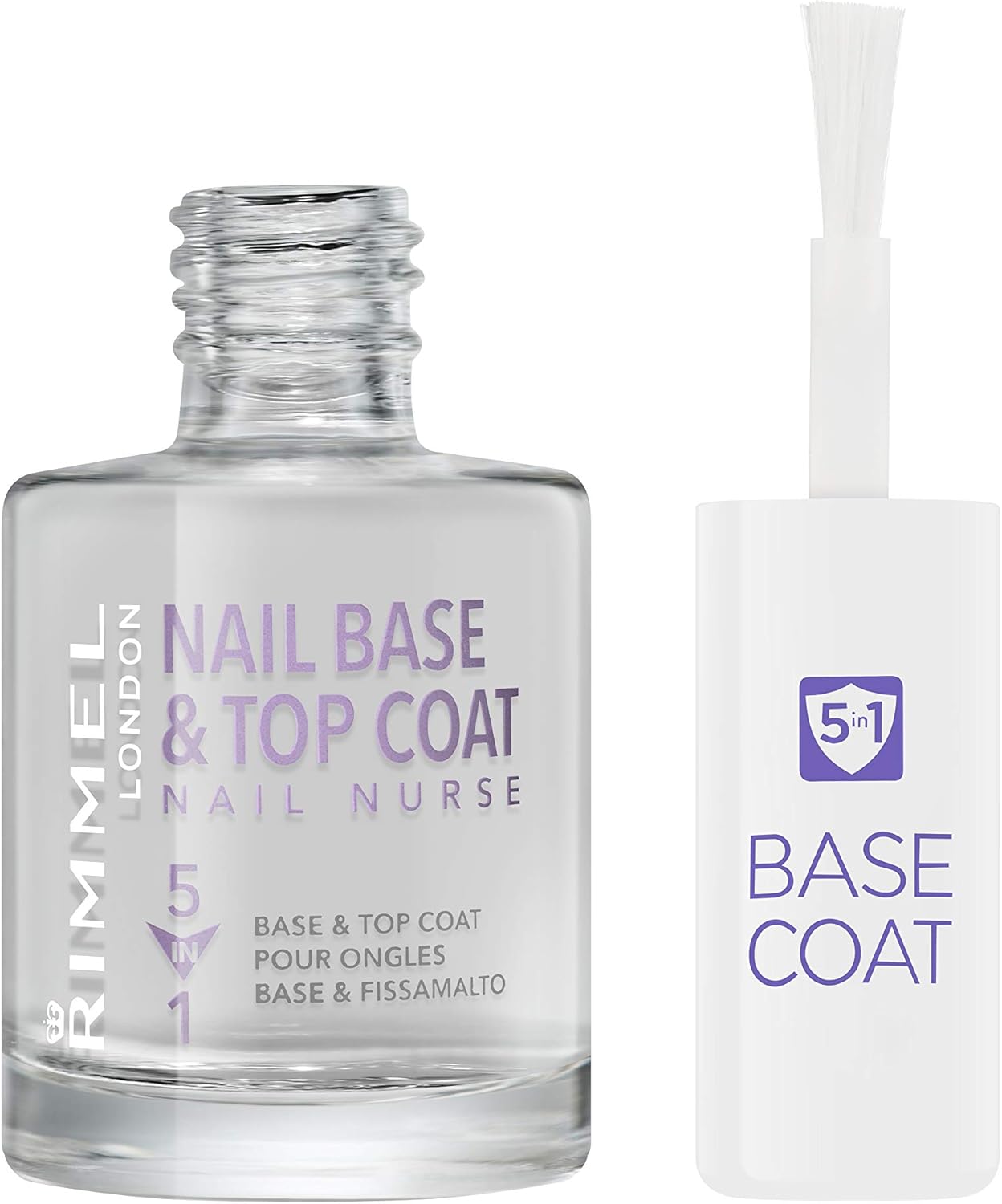 Rimmel London Nail Nurse 5 in 1 Base & Top Coat, Moisturising Formula and Long-lasting Effect, Transparent Polish, 12 ml