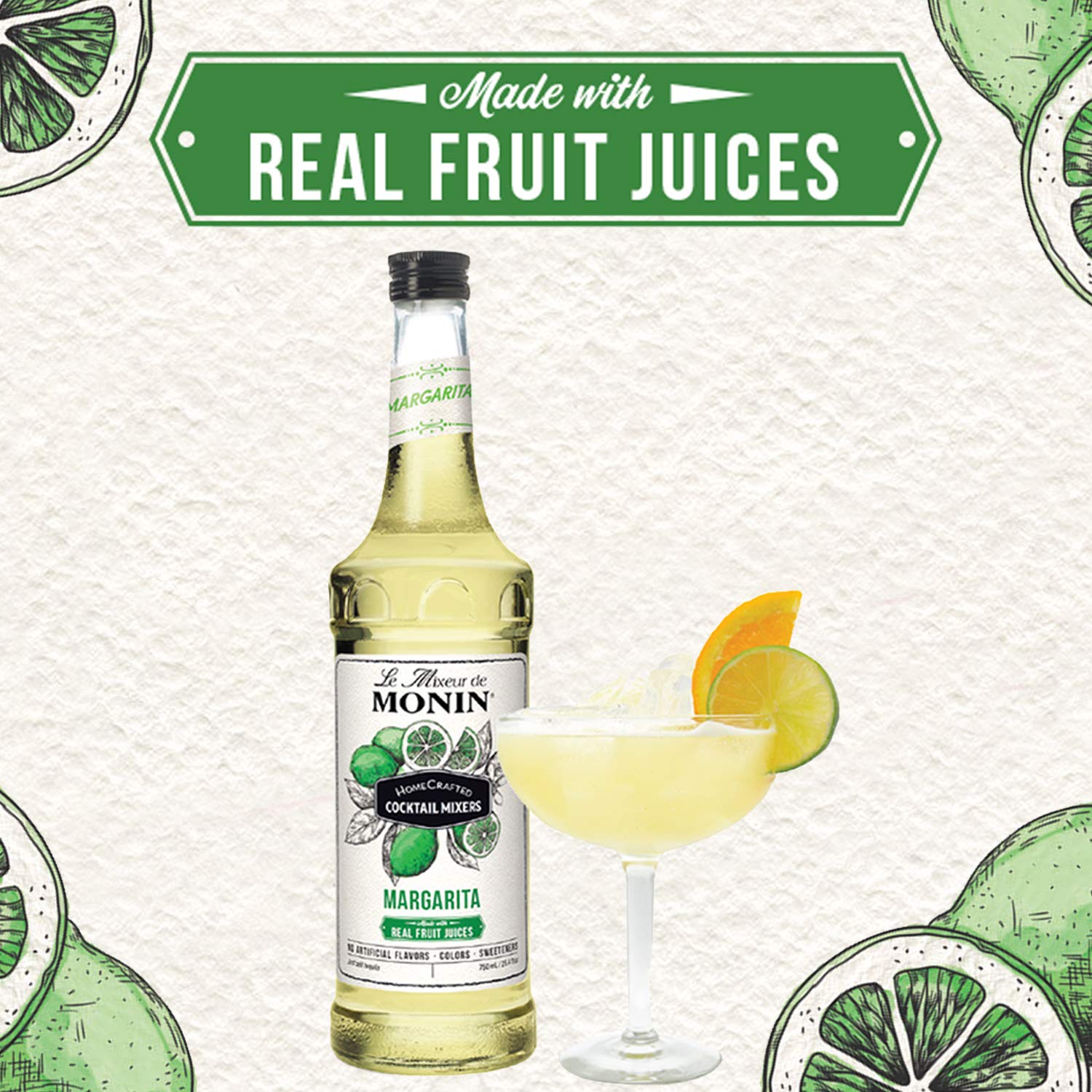 Monin - HomeCrafted Margarita Cocktail Mixer, Ready-to-Use Drink Mix, Well Balanced and Made with Real Citrus Juices, DIY Cocktails, Just Add Tequila, Perfect on the Rocks or Frozen (750 ml)