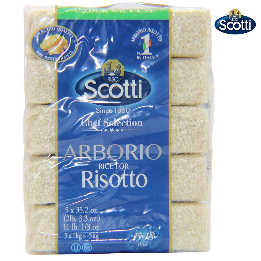 Arborio Rice for Risotto, 11 lbs (5x1 kg) Product of Italy, Chef Selection, Gluten Free, Non-GMO, Vacuumed Packed, Riso Scotti
