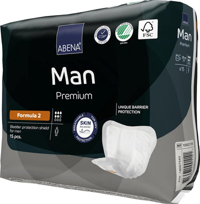 Abena Man Premium Incontinence Guards, (Sizes 0 to 2) Formula 2, 15 Count