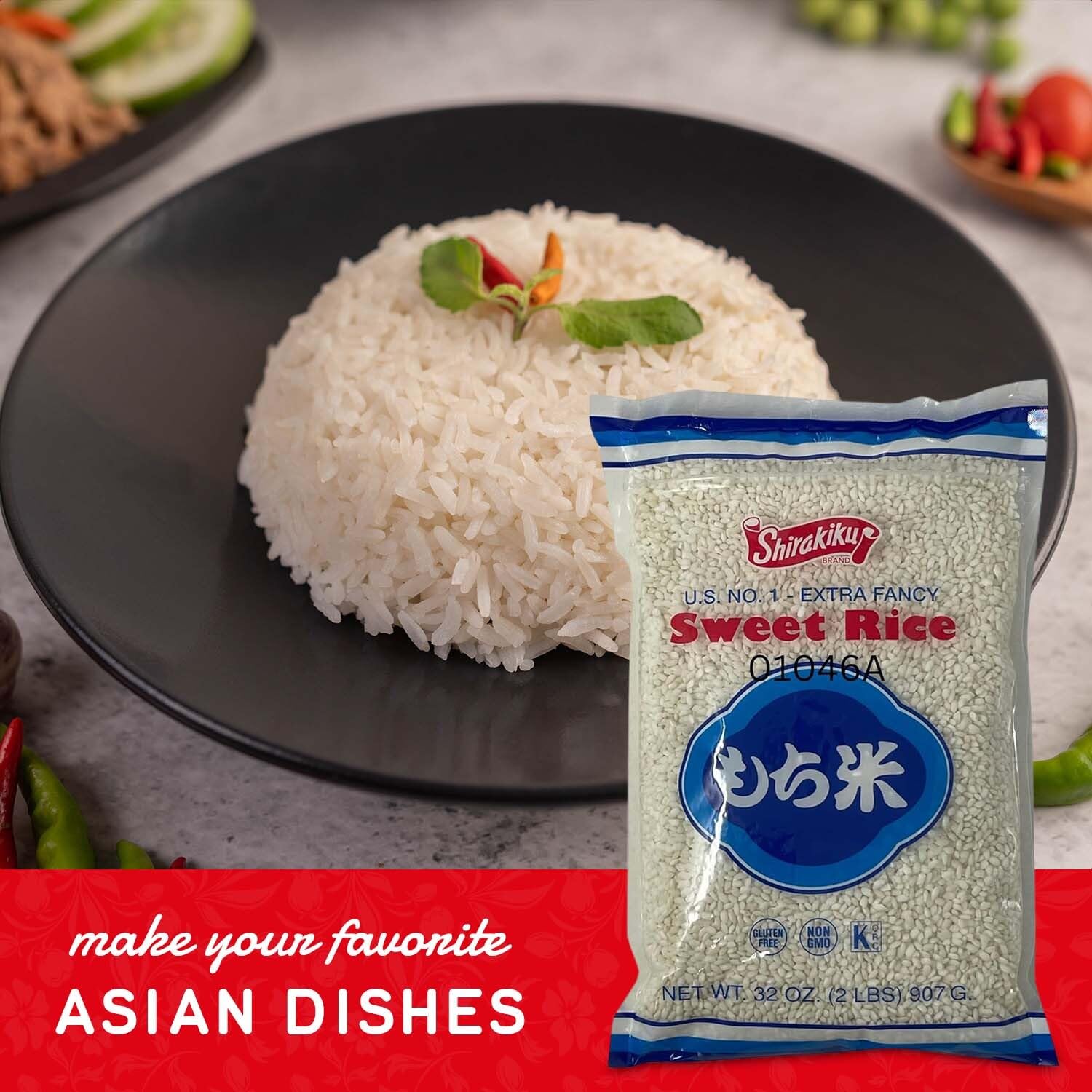 Shirakiku, Mochigome Sweet Rice | Short Grain Japanese Gluten-Free, Non-GMO Rice with Low Calories and Dietary Fiber | Perfect for Authentic Asian Cuisine | 2 Pound (Pack of 1)