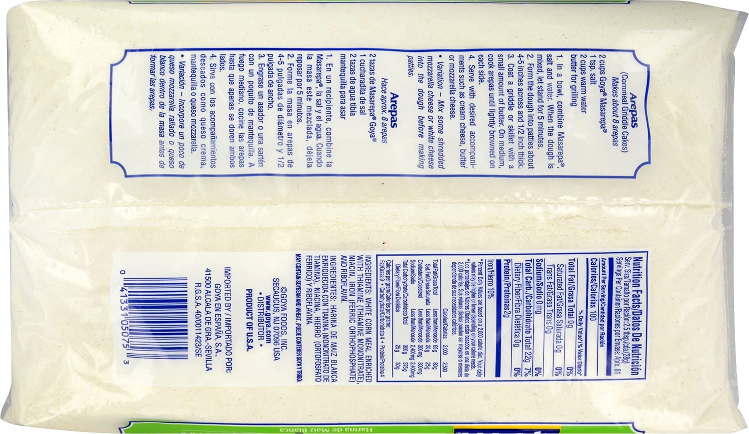 Goya Foods Masarepa Pre-Cooked White Corn Meal, 5 Pound