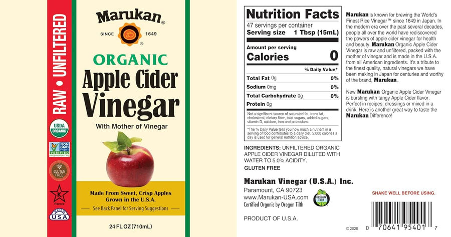 Marukan Organic Apple Cider Vinegar, 24 Ounce Glass Bottle (Pack of 1)