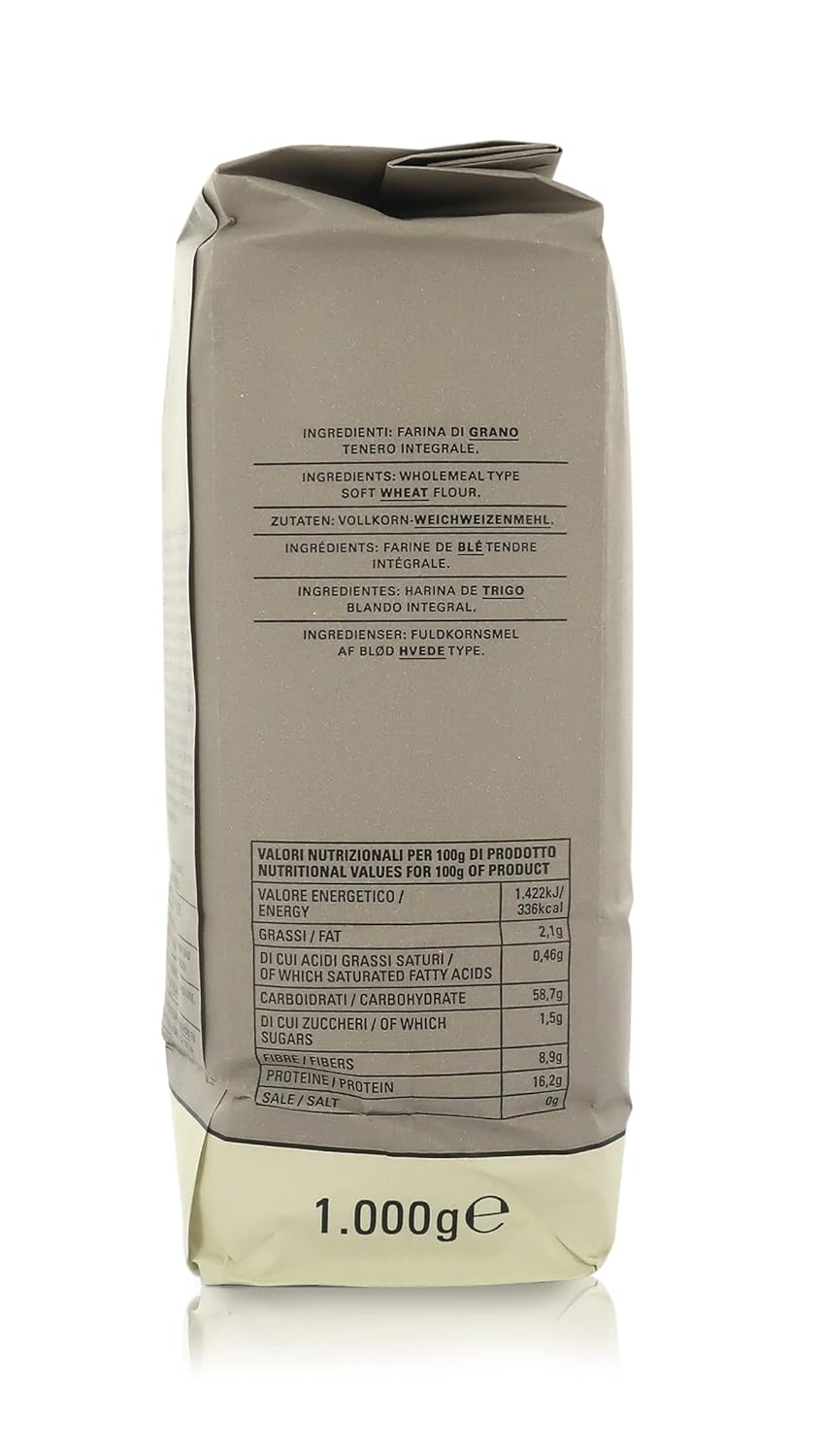 Molino Pasini "Primitiva" Wholemeal Flour, Flour Obtained by Whole Grinding, 1 Kg / 2.20 Lb