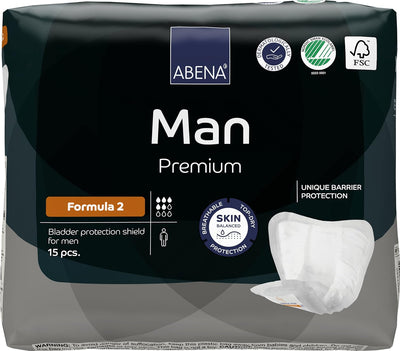 Abena Man Premium Incontinence Guards, (Sizes 0 to 2) Formula 2, 15 Count