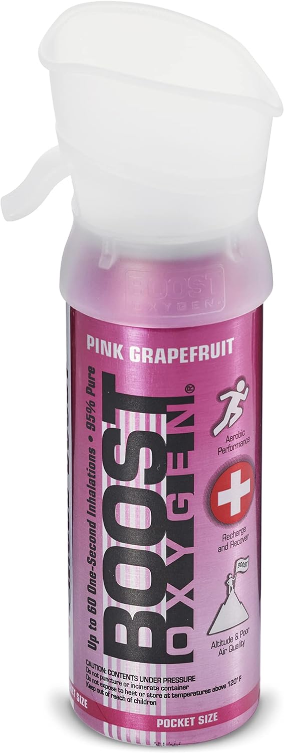 Boost Oxygen All New 3 Liter Supplemental Oxygen to Go | All-Natural Respiratory Support for Health, Wellness, Performance, Recovery and Altitude (Pink Grapefruit, 1 Pack)
