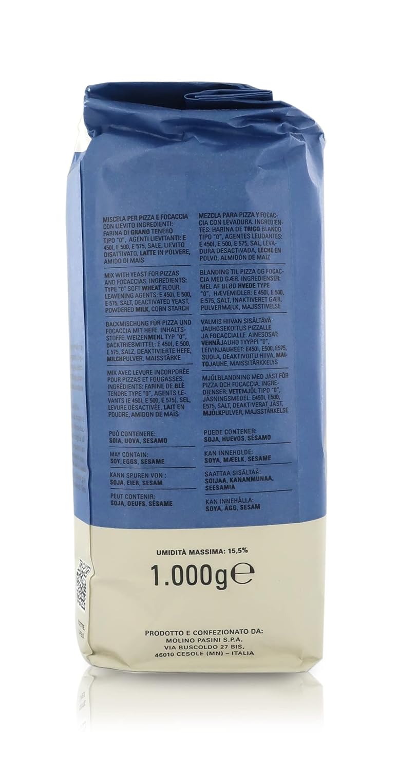 Molino Pasini Soft Wheat Flour Type "0" Ideal for Pizza and Focaccia with Yeast, Wheat from EU, 1 Kg / 2.20 Lb