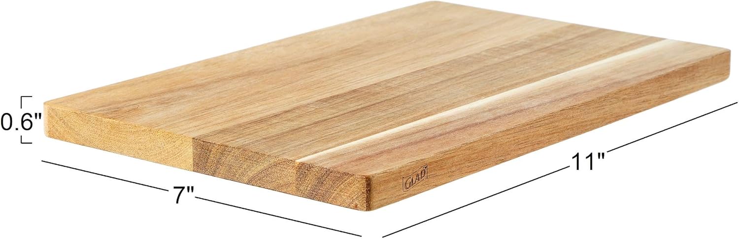 Glad Acacia Wood Cutting Board for Kitchen | Small Reversible Solid Butcher Block | Cooking Supplies for Chopping, Carving, and Serving, 11 x 7 Inches, BROWN