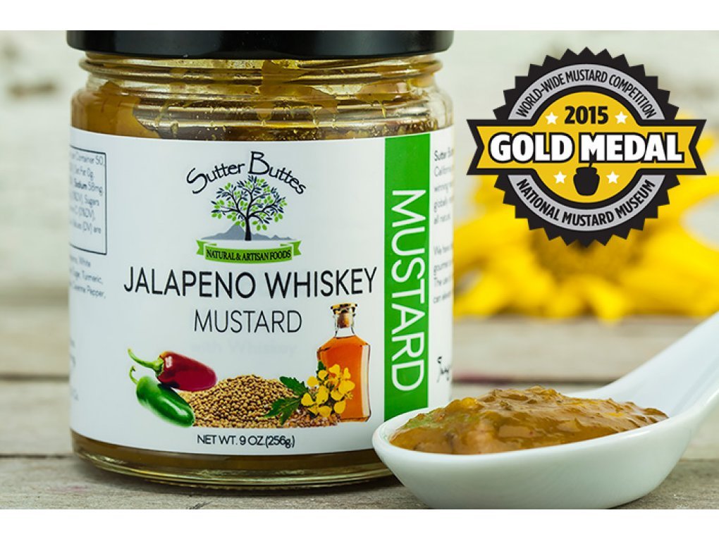 Sutter Buttes Jalapeno Whiskey Mustard (9oz jar) Premium Gourmet Mustard Infused with Spicy Jalapeno Peppers and Aged Tennessee Whiskey, Award-Winning Flavor