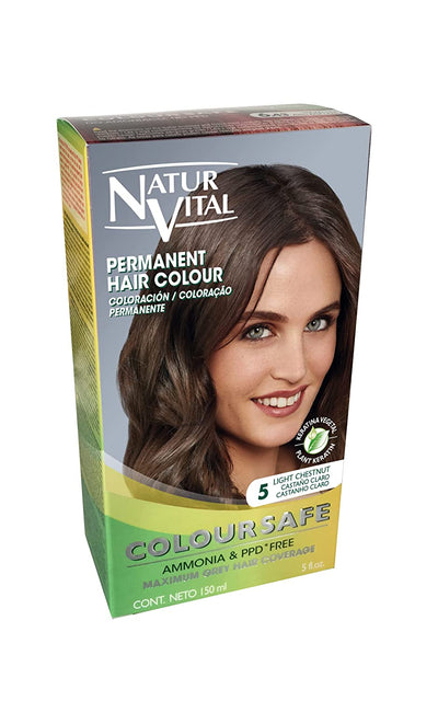 Natur Vital Permanent Hair Dye, Permanent Hair Color. Coloursafe, NO PPD, No Ammonia,Resorcinol or Parabens (~5 Light Chestnut)