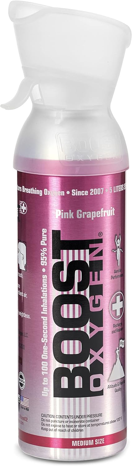 Boost Oxygen Medium Pink Grapefruit 5 Liter Canister | All-Natural Respiratory Support for Aerobic Recovery, Altitude, Performance and Health (1 Pack)