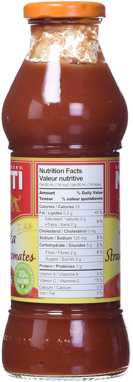 Mutti Tomato Puree (Passata), 14 oz. | 1 Pack | Italy’s #1 Brand of Tomatoes | Fresh Taste for Cooking | Canned Tomatoes | Vegan Friendly & Gluten Free | No Additives or Preservatives