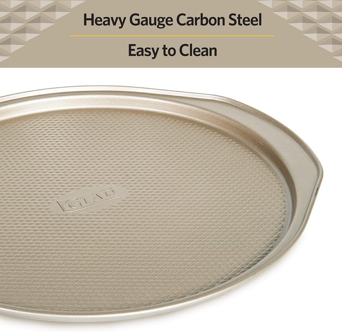Glad Nonstick Large Pizza Pan for Oven | Round Baking Tray | Textured Cooking Sheet Crisper | Premium Bakeware Series for Home Kitchen
