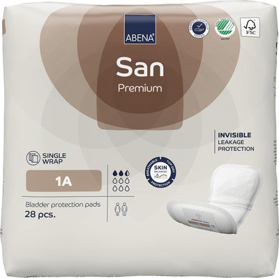 Abena San Premium Incontinence Pads, Light Absorbency, (Sizes 1 to 3A), Size 1A, 28 Count