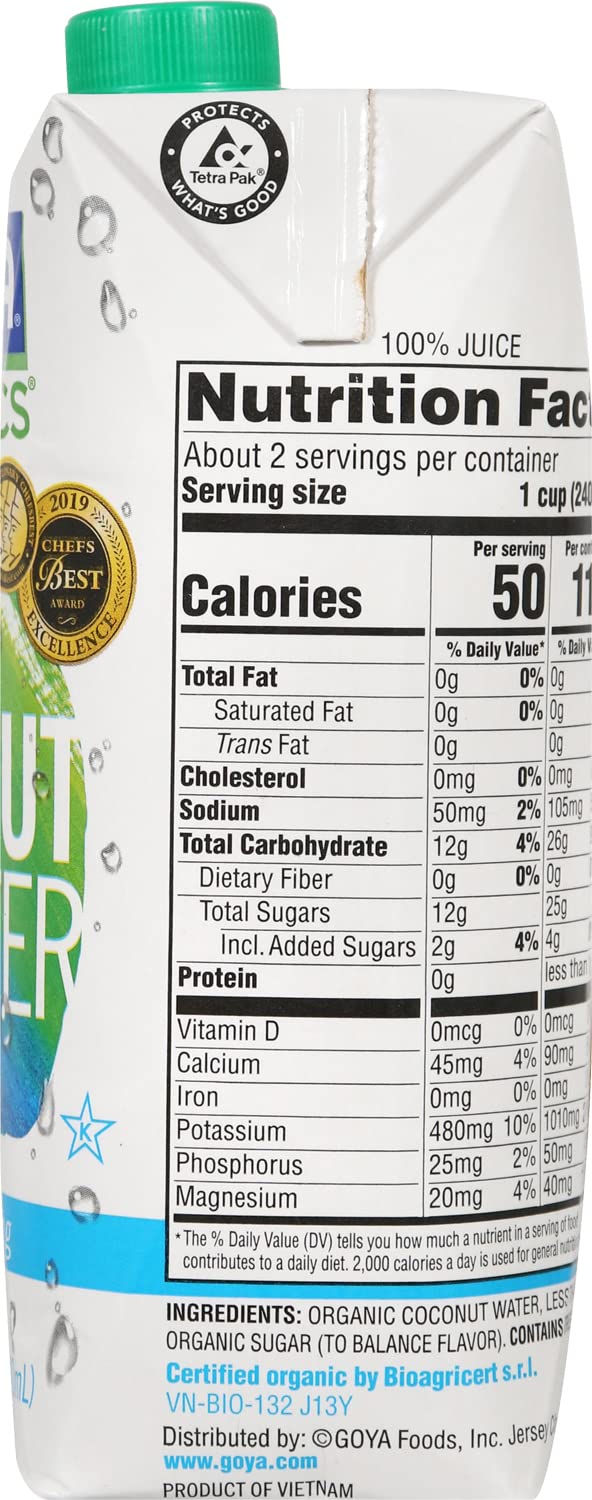 Goya Organic 100% Pure Coconut Water, 16.9 Fl oz