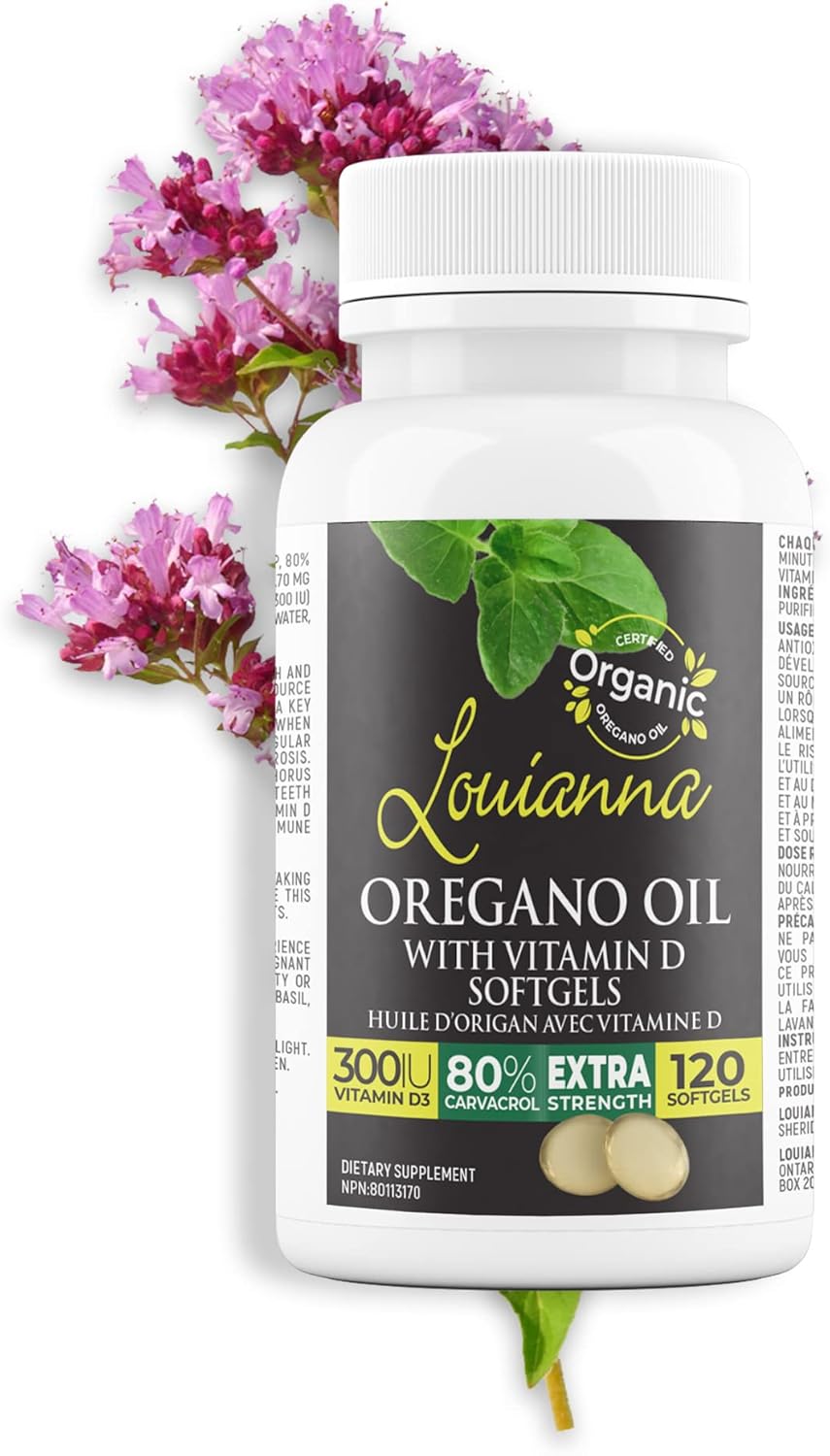 Organic Wild Oregano Oil with Vitamin D, Liquid Softgel Capsules with 80 Percent Carvacrol, Supports Your Bones, Immune and Gut Health, Herbal Supplements, 120 Softgels