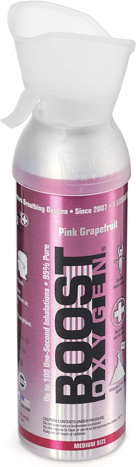 Boost Oxygen Medium Pink Grapefruit 5 Liter Canister | All-Natural Respiratory Support for Aerobic Recovery, Altitude, Performance and Health (1 Pack)