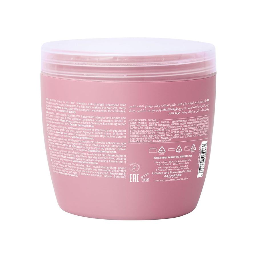 Alfaparf Milano Semi Di Lino Moisture Nutritive Mask for Dry Hair - Safe on Color Treated Hair - Sulfate, Paraben and Paraffin Free - Professional Salon Quality