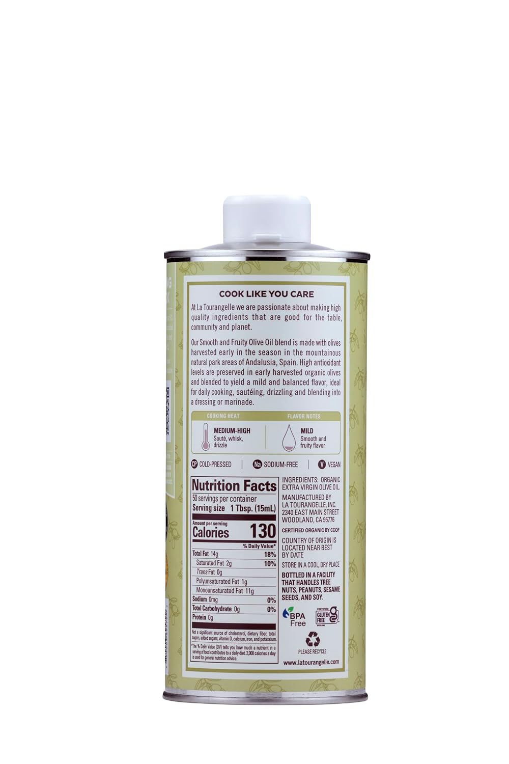 La Tourangelle, Organic Extra Virgin Olive Oil, Cold-Pressed, Smooth & Fruity, Early Harvest for High Antioxidants From Spain, 25.4 Fl Oz