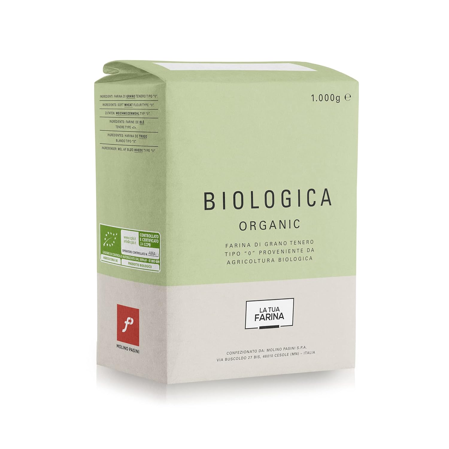 Molino Pasini "Biologica" Soft Wheat Flour Type "0", Certified Italian Wheat, 1 Kg / 2.20 Lb