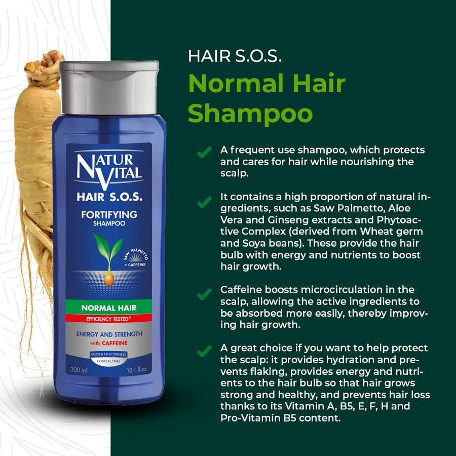 Natur Vital Unisex, Natural Aloe Vera & Ginseng Organic Hair SOS Revitalizing Shampoo for Normal Hair, Prevents Hair Breakage, Cruelty-Free & Paraben-Free