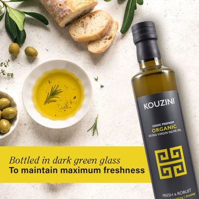 Kouzini Organic Greek Extra Virgin Olive Oil, First Cold Pressed, Single Origin, Family Owned Organic Extra Virgin Olive Oil, Cold Pressed EVOO for Cooking, Salad Dressings & more, 500ml