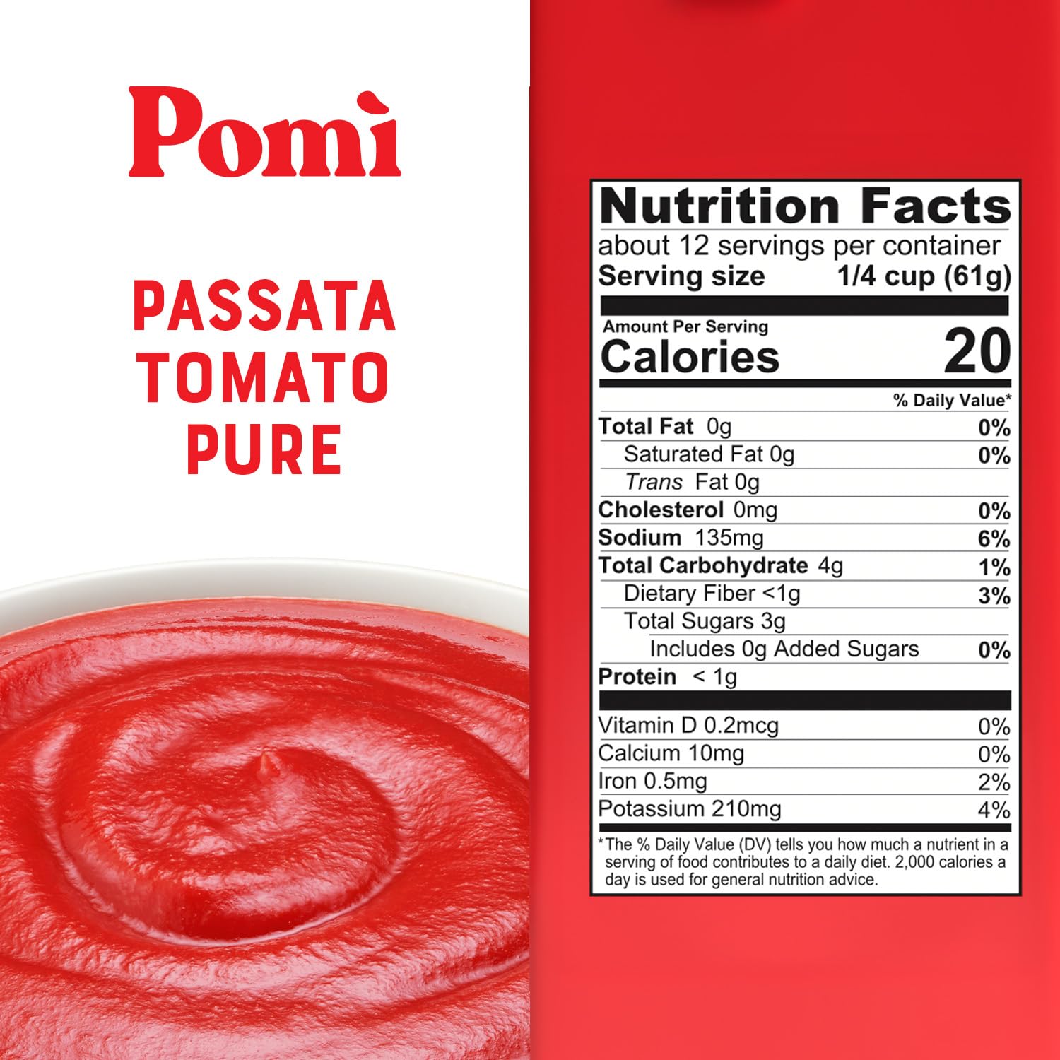Pomì Tomato Passata 26.46oz Carton - Creamy, Velvety Italian Tomato Puree with a Touch of Salt, No Additives or Preservatives