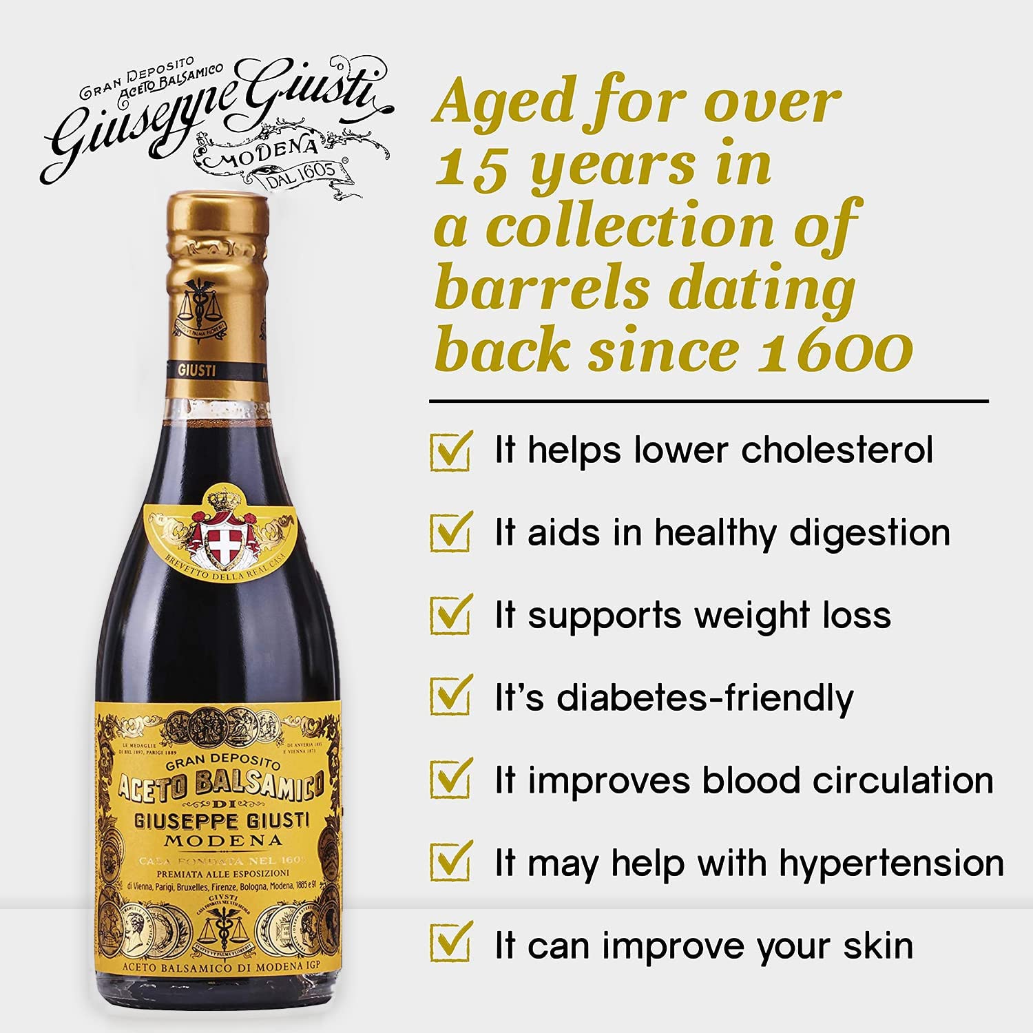 Giuseppe Giusti 4 Gold Medals "Quarto Centenario" Champagnotta In a Gift Box Traditional Balsamic Vinegar of Modena Aged Over 15 Years Old - 250ml