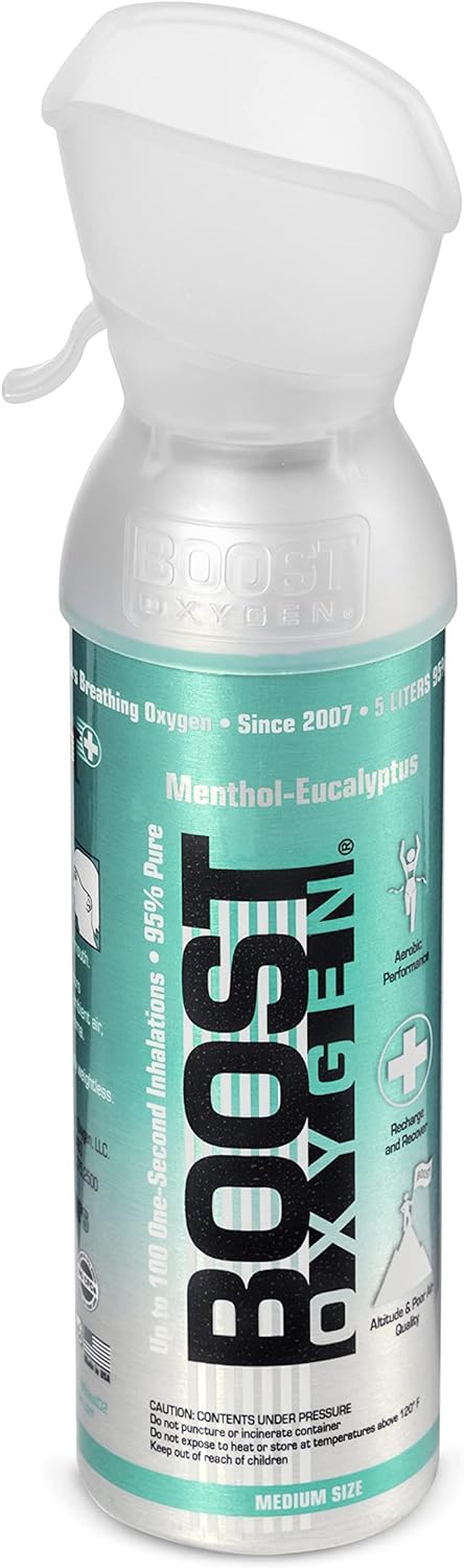 Boost Oxygen Medium Menthol-Eucalyptus 5 Liter Canister | All-Natural Respiratory Support for Aerobic Recovery, Altitude, Performance and Health (1 Pack)