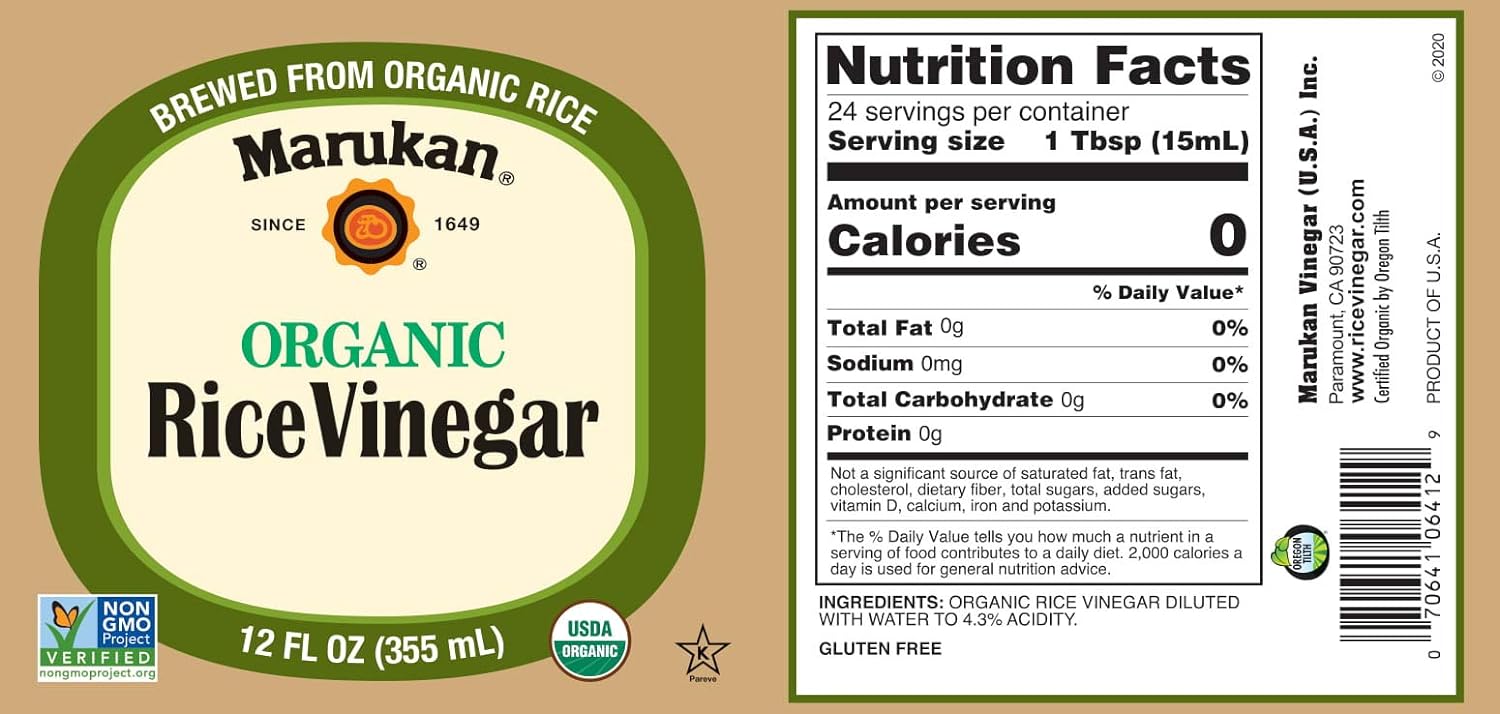 Marukan Organic Unseasoned Rice Vinegar, 12 Ounce Glass Bottle (Pack of 1)