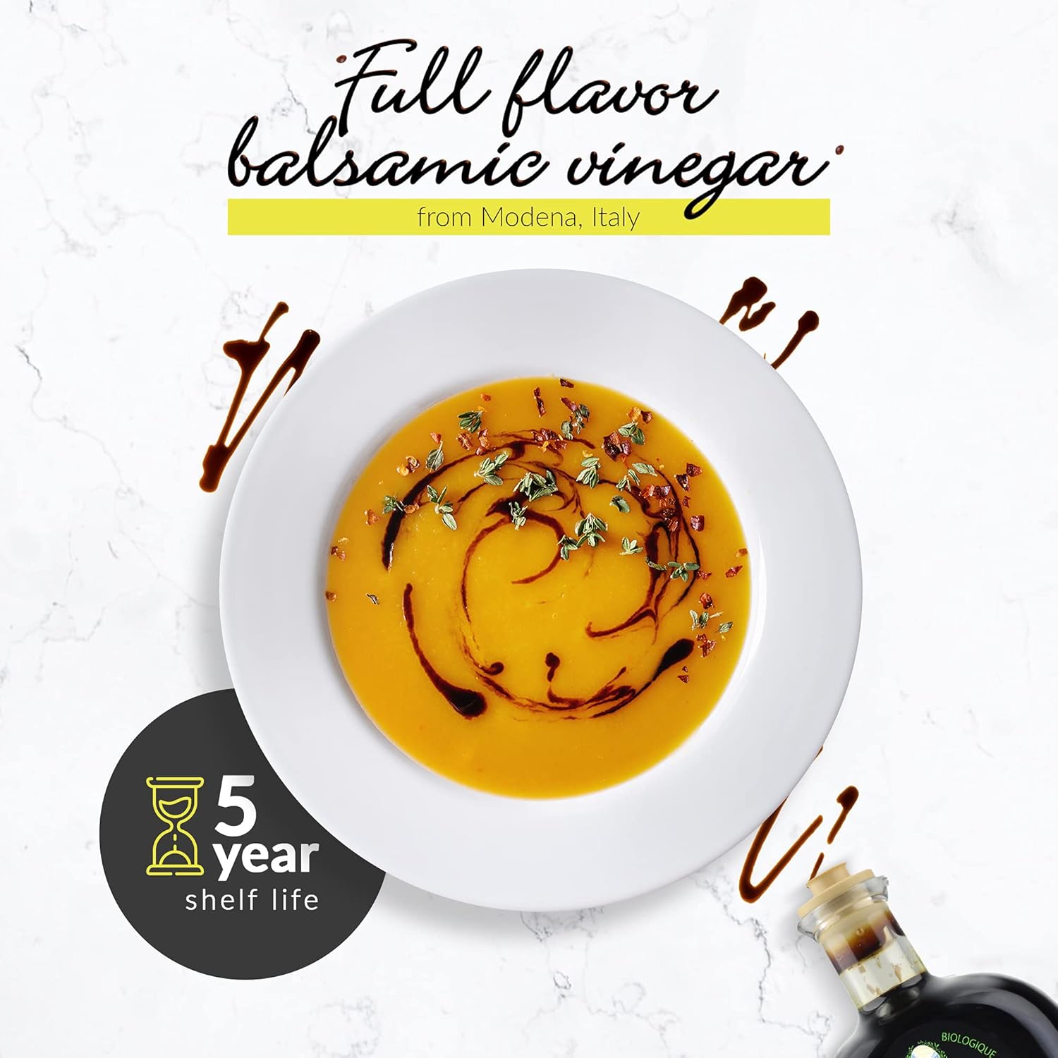 Louianna - Organic Balsamic Vinegar of Modena, High Polyphenol Aged Balsamic Vinegar, Aromatic Vinegar Made of Trebbiano Grapes, With Igp Recognition, 250 mL