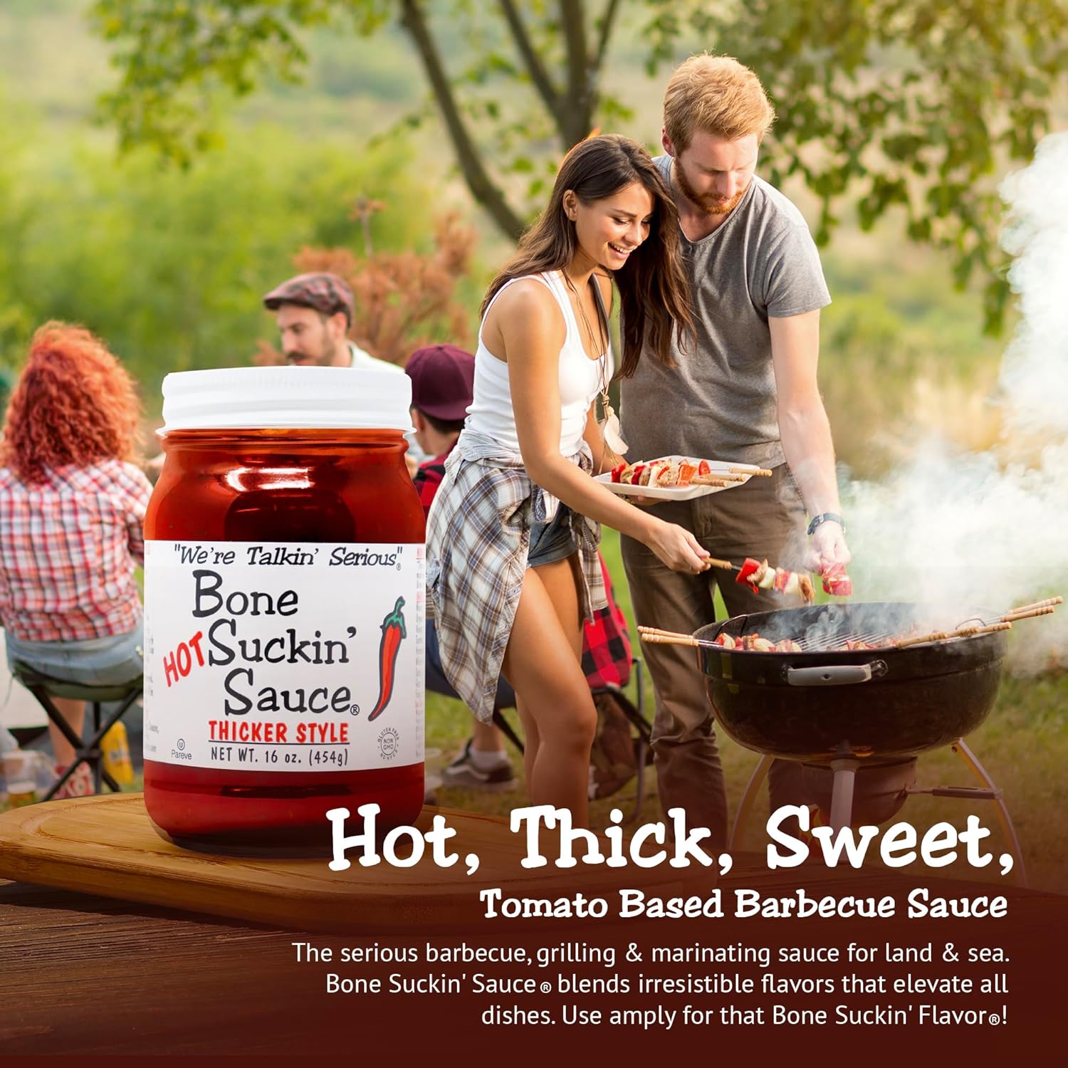 Bone Suckin' Sauce Hot Thicker Style BBQ Sauce - 16 oz in Glass Bottle, Hot Thick Barbecue Sauce For Ribs, Chicken, Pork, Fish, Beef - Gluten-Free, Non-GMO, Kosher, Sweetened w/ Honey & Molasses- 1 Pc