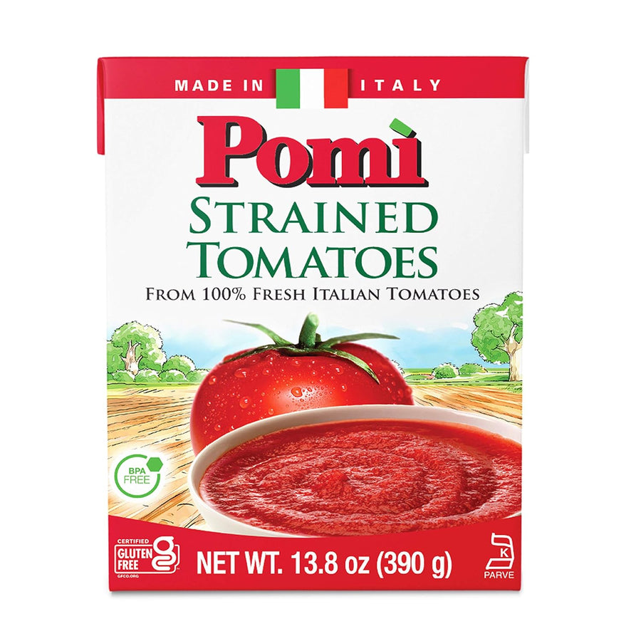 Pomì Strained Tomatoes - Creamy, Velvety Italian Tomato Puree with a Touch of Salt, No Additives or Preservatives - Pureed Tomatoes Made from 100% Fresh Italian Tomatoes - 13.8oz