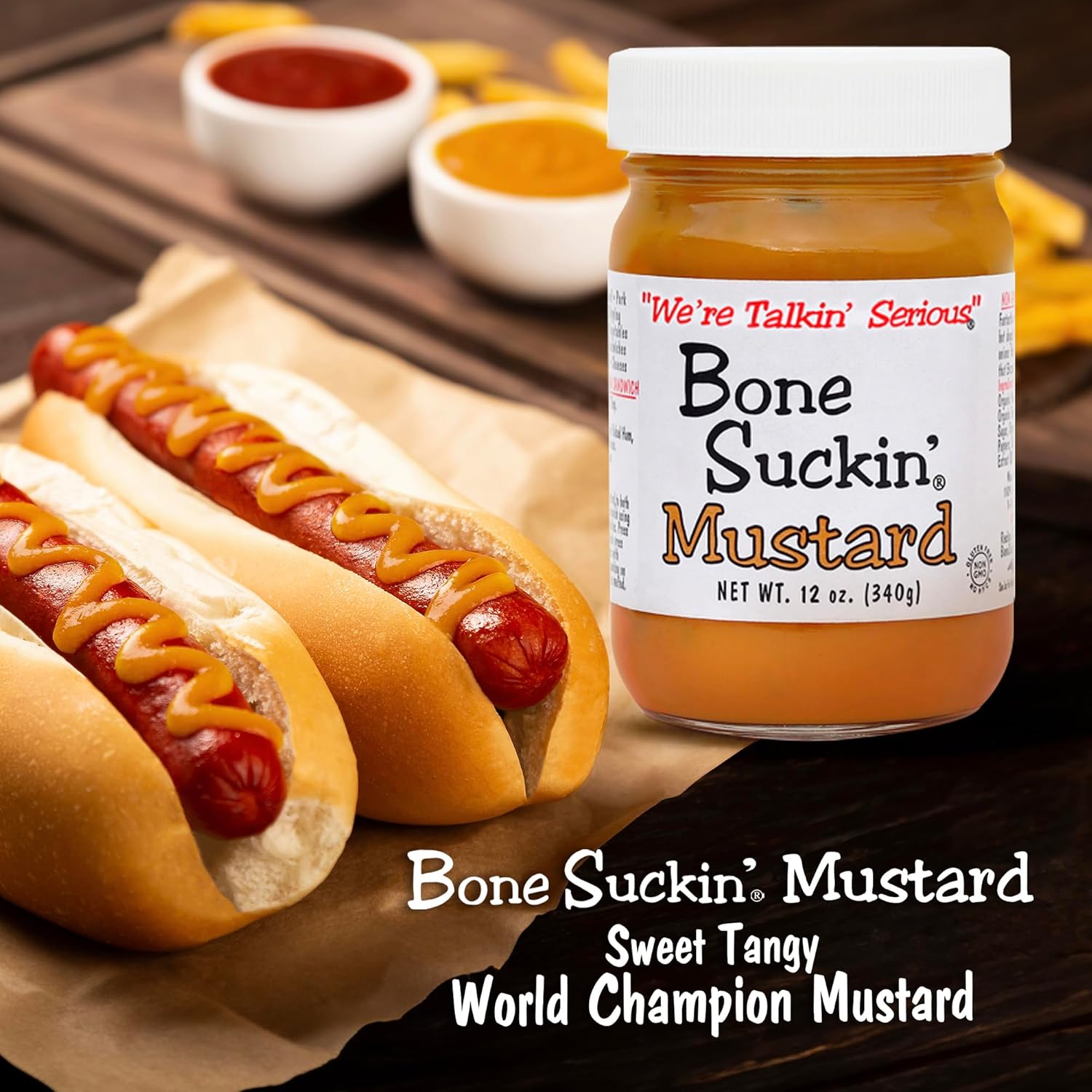 Bone Suckin' Sauce Mustard, Non GMO, Gluten and Fat Free, Great Tasting Condiment, National Champion, World Mustard Museum (12 Ounce, Original)
