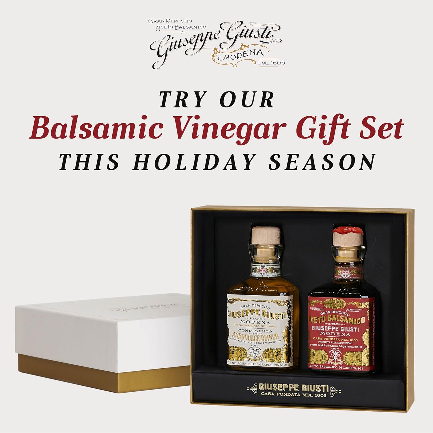 Giusti Aged Balsamic Vinegar of Modena - 2 Gold Medals Aceto Balsamico di Modena, Italian Balsamic Vinegar from Italy for Fish, Salad, Cocktails, Cheese, Pasta & More - Cubica Bottle, 8.45 Fl Oz