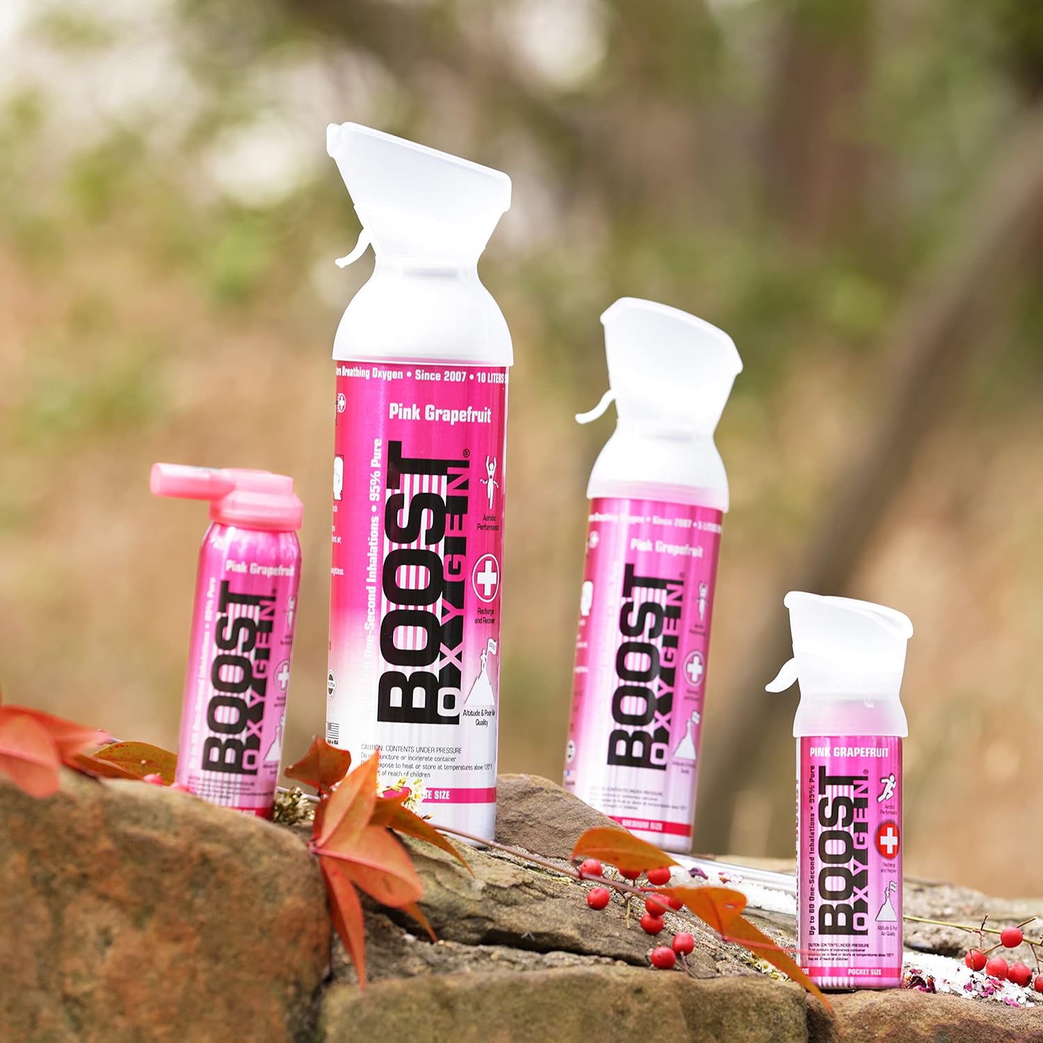 Boost Oxygen All New 3 Liter Supplemental Oxygen to Go | All-Natural Respiratory Support for Health, Wellness, Performance, Recovery and Altitude (Pink Grapefruit, 1 Pack)