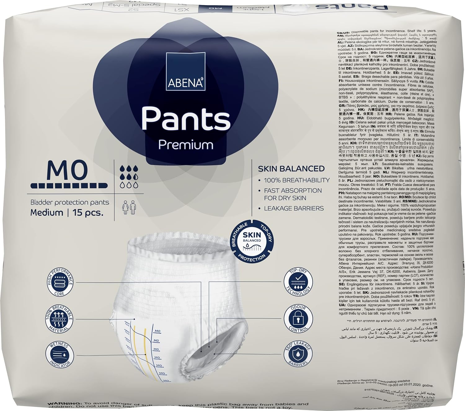 Abena Pants, Premium Protective Underwear, Level 0, (Medium To Large), Medium, 15 Count