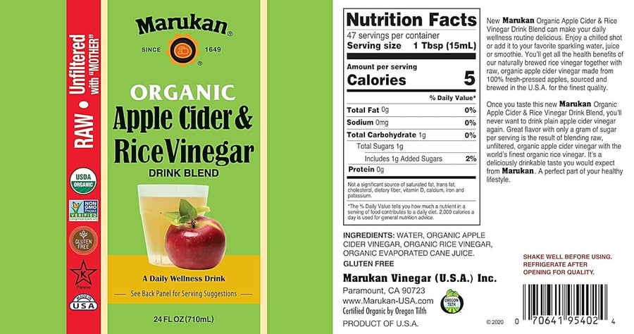 Marukan Organic Apple Cider Vinegar & Rice Vinegar Drink Blend, 24 Ounce Glass Bottle (Pack of 1)