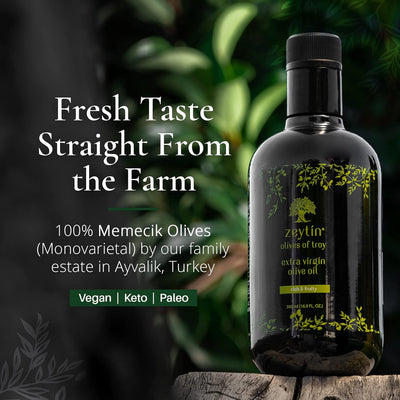 Zeytin Premium Extra Virgin Olive Oil - AWARDED I Early-Harvest I Small Farm I Medium Intensity I VEGAN I KETO I Cold Pressed I Single-Sourced I Unfiltered I (Rich & Fruity, 500 ml (16.9 oz))