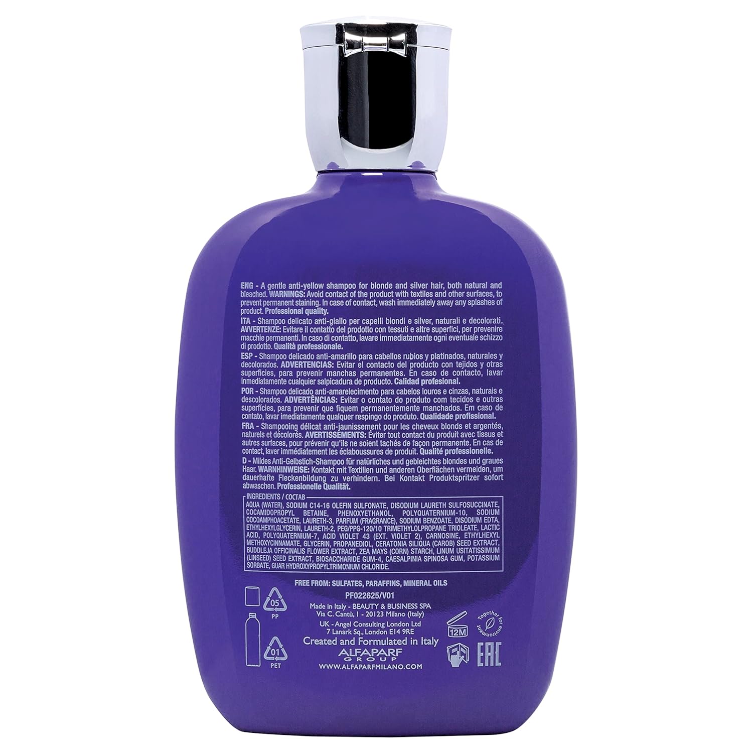 Alfaparf Milano Semi Di Lino Anti Yellow Purple Shampoo for Blonde Hair - Sulfate Free, Hydrating Shampoo for Blonde, Platinum, Silver & Gray Hair - Removes Yellow & Neutralizes Brass (8.45 oz/250 ml)