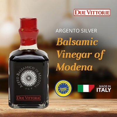 Due Vittorie Argento Silver Barrel Aged Balsamic Vinegar of Modena IGP, All-Natural Artisanal Premium Vinegar Aceto Balsamico di Modena IGP Italy, Gourmet Italian Food - 8.45 fl oz / 250ml