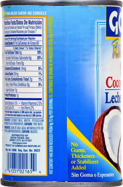 Goya Foods Coconut Milk, Reduced Fat, 13.5 Fl Oz