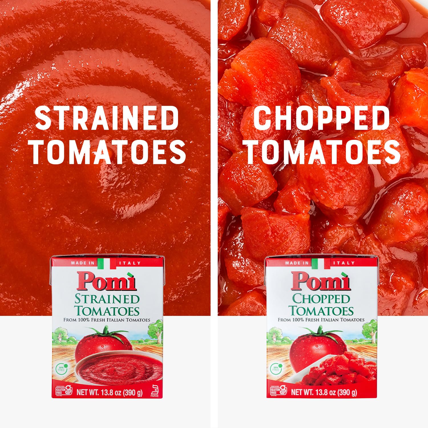 Pomì Strained Tomatoes - Creamy, Velvety Italian Tomato Puree with a Touch of Salt, No Additives or Preservatives - Pureed Tomatoes Made from 100% Fresh Italian Tomatoes - 13.8oz