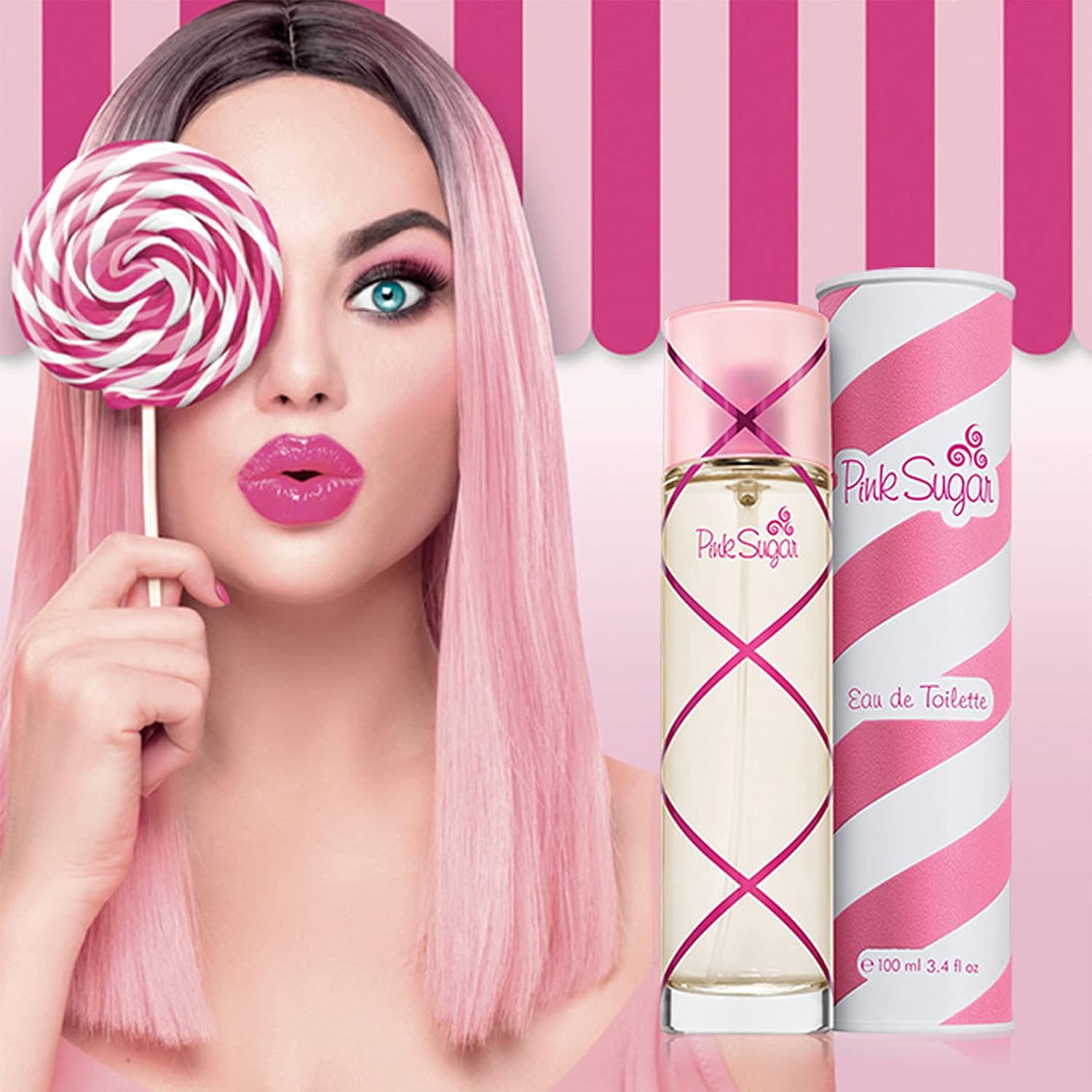 Pink Sugar Eau de Toilette Spray Perfume for Women, Floral + Fruity, Notes of Raspberry, Cotton Candy, Vanilla, Sweet & Sensual, Long-Lasting Scent