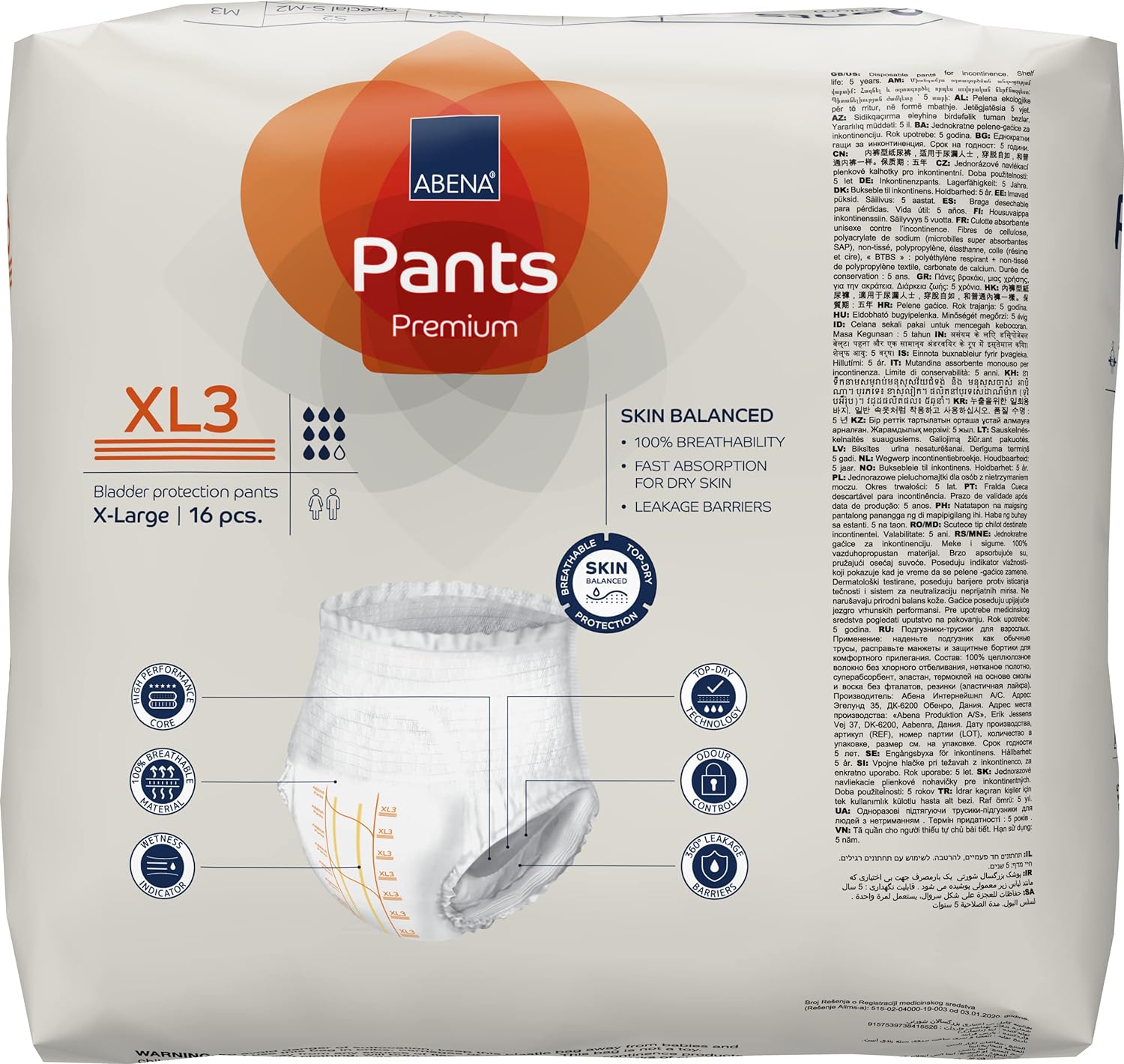 Abena Pants, Premium Protective Underwear, Level 3, (Medium To Extra Large), Extra Large, 16 Count