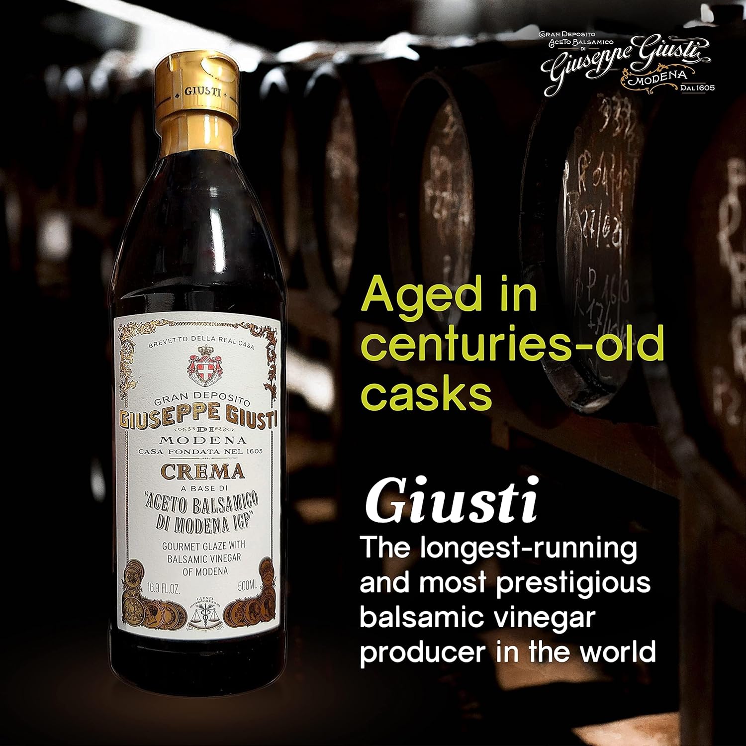 Giuseppe Giusti Italian Crema Balsamic Glaze Vinegar Reduction of Modena IGP, Natural Flavored Balsamic Vinegar Glaze Made With Balsamic Vinegar of Modena, Imported from Italy - 16.9 fl oz (500 ml)