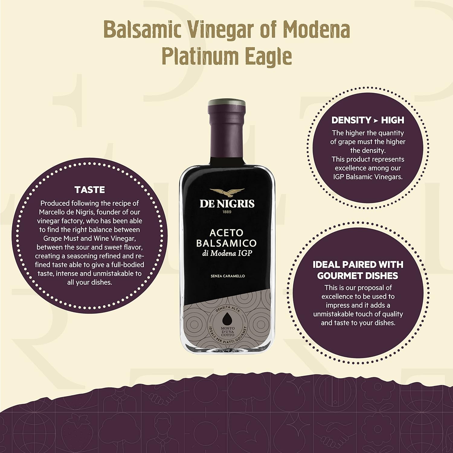 De Nigris Balsamic Vinegar Of Modena Excellence Line - Platinum Eagle (65% Grape Must) 8,5 Oz (250ml) | Balsamic Vinegar From Modena Italy, Sublime And Full-bodied Taste | Balsamic Vinegar Aged