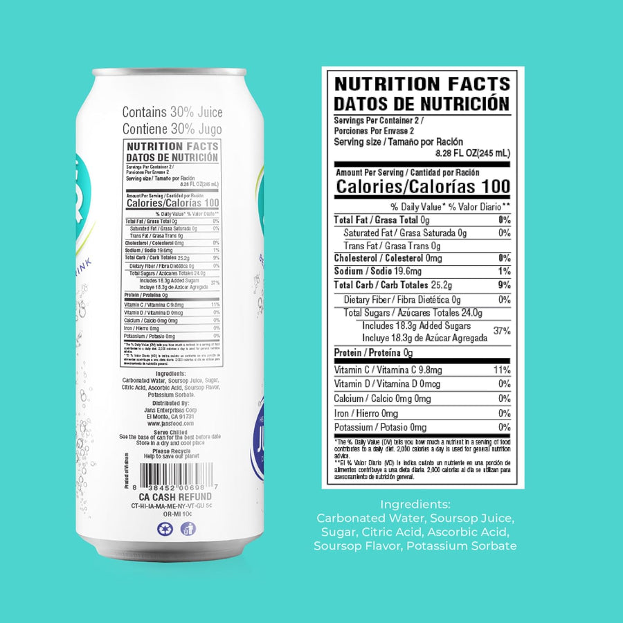 Jans Sparkling Soursop/Guanabana Juice, 16.57 fl oz | Ready-to-Go in a Can | Tropical Refreshment | Not From Concentrate | Made with Real Splash Fruit Juice (Pack of 1)