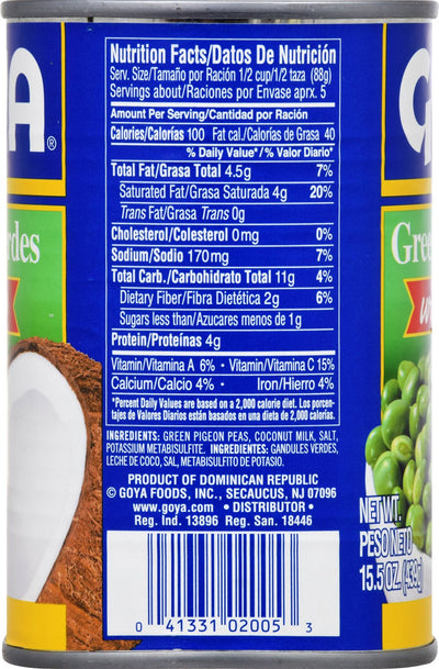 Goya Foods Green Pigeon Peas with Coconut, 15.5 Ounce